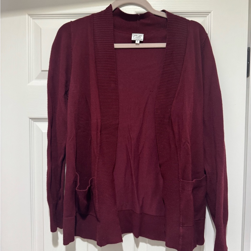 Cielo Burgundy Open-Front Cardigan